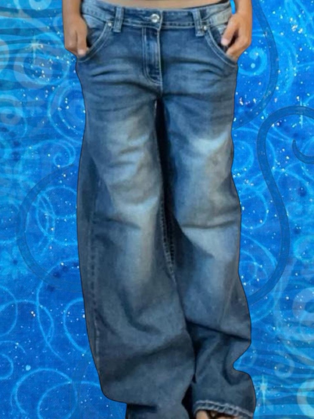 Relaxed Wide-Leg Flare Jeans in Faded Blue
